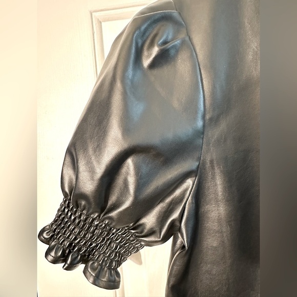 THML Anthropologie Lucille Short Puff Sleeve Faux Leather MEDIUM Babydoll A-Line - Picture 14 of 15